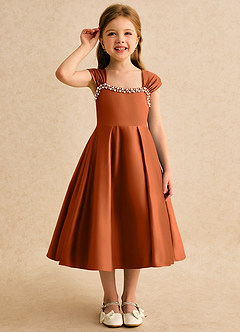 Azazie Yosemite Blumenmädchenkleider Ballkleid Herzausschnitt Matte Satin Kleid Gebranntes Orange image5