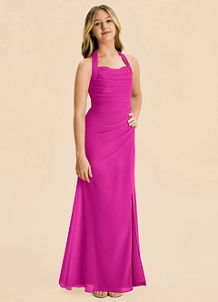 Azazie Destiny Junior Fuchsia Sheath Ruched Chiffon Dress image5