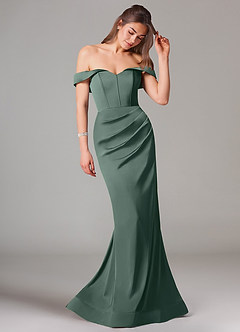 Azazie Everly Bridesmaid Dresses Sea Moss Mermaid Off the Shoulder Stretch Satin Convertible Dress image6