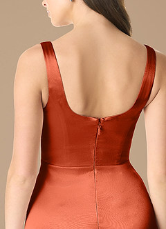 Azazie Joyce Bridesmaid Dresses Paprika A-Line Side Slit Metallic Satin Dress image5