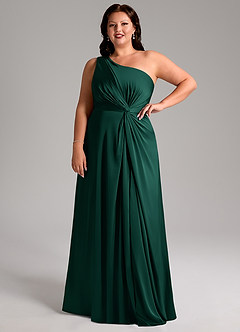 Azazie Brooke Bridesmaid Dresses Emerald A-Line One Shoulder Stretch Satin Dress image12