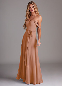 Azazie Aaron Final Sale Champagne Rose A-Line Off the Shoulder Chiffon Convertible Dress image5