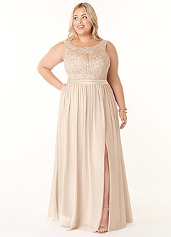 Azazie Elly Bridesmaid Dresses White Alabaster A-Line Lace Scoop Neck Chiffon Dress image7