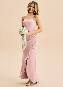 Azazie Buzzy Junior Robe Fourreau en Mousseline de soie Plissée Rose Poudré image3