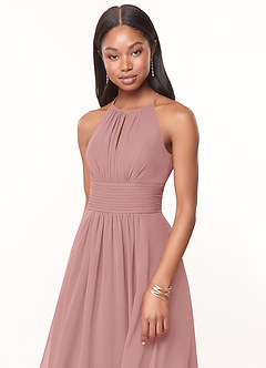 Azazie Bonnie Robes de demoiselle d'honneur Robe Trapèze en Mousseline de soie Trou de serrure froncé Rose Poussiéreuse image5