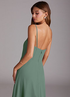 Azazie Wren 신부 들러리 드레스 A라인 스트랩리스 쉬폰 티 길이 드레스 image7