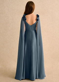 Azazie Rosita Girls Formal Robe Demoiselle D'honneur Fillette Robe Trapèze en Satin extensible Plissée Violet Crépusculaire image2