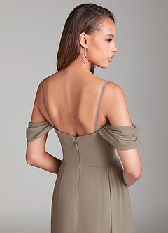 Azazie Amyra Bridesmaid Dresses Taupe Sheath Off the Shoulder Chiffon Convertible Dress image8