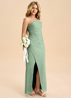 Azazie Eren Junior Abito A-Line in Chiffon Plissettato Matcha image1