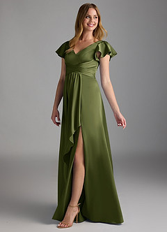 Azazie Omari Bridesmaid Dresses Olive A-Line Stretch Satin Dress image5