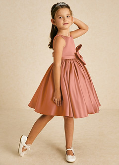 Azazie Apple Flower Girl Dresses MAI TAI A-Line Bow Matte Satin Dress image3