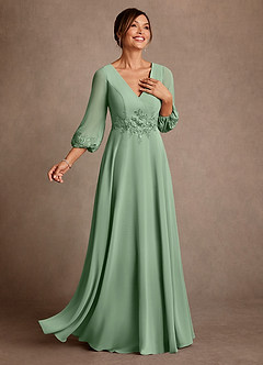 Azazie Yorba Mother of the Bride Dresses Matcha A-Line Lace Chiffon Dress image2