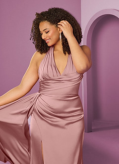 Barbie ♥ Azazie Bridesmaid Dresses Dusty Rose Mermaid Pleated Stretch Satin Dress image9