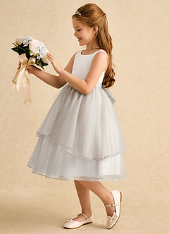 Azazie Rene Flower Girl Dresses Ivory Frost A-Line Bow Tulle Dress image5