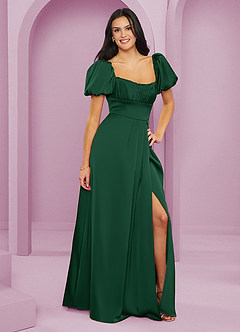 Barbie ♥ Azazie Bridesmaid Dresses Dark Green A-Line Ruched Stretch Satin Dress image4