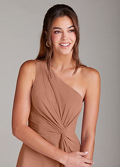 Azazie Brooke Bridesmaid Dresses Bronzer A-Line One Shoulder Chiffon Dress image4