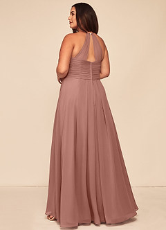Azazie Ginger Vestidos de damas de honor Vestido de Rosa De Cedro de Gasa de Corte en A con Halter Plisado image10