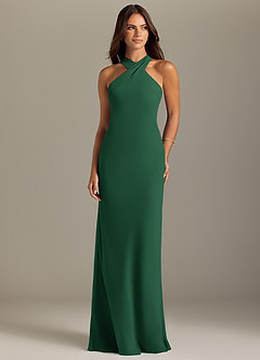 Azazie Doretta Vestidos de damas de honor Vestido de Verde Oscuro de Gasa de Corte Sirena con Plisado image1