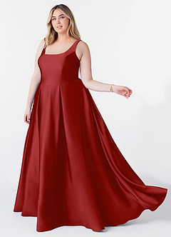 Azazie Neve Bridesmaid Dresses Pomegranate Ball-Gown with Pockets Stretch Satin Dress image9