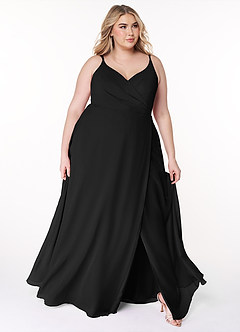Azazie Lennon Vestidos de damas de honor Vestido de Negro de Gasa de Corte en A con Encaje image9