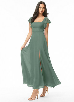 Azazie Bondi Bridesmaid Dresses Eucalyptus A-Line Ruched Chiffon Dress image3