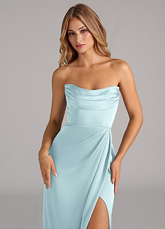 Azazie Johana Bridesmaid Dresses Cloud Blue Mermaid Off the Shoulder Stretch Satin Convertible Dress image2