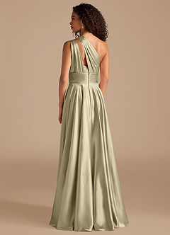Azazie Charlize Bridesmaid Dresses Moss Green A-Line One Shoulder Metallic Satin Dress image4