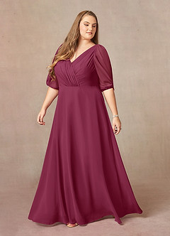 Azazie Bronwyn Mother of the Bride Dresses Mulberry A-Line V-Neck Ruched Chiffon Dress image8