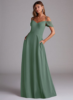 Azazie Marley Bridesmaid Dresses Eucalyptus A-Line Off the Shoulder Chiffon Convertible Dress image1