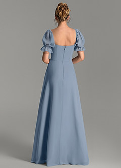 Azazie Jaden At-home Try On Dresses Dusty Blue A-Line with Pockets Chiffon Dress image4