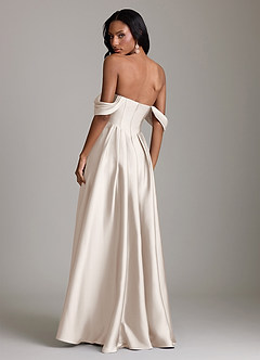 Azazie Loisa Bridesmaid Dresses White Alabaster A-Line Off the Shoulder Stretch Satin Dress image2