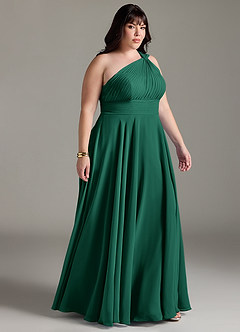 Azazie Charlize Bridesmaid Dresses Emerald A-Line One Shoulder Chiffon Dress image10