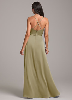 Azazie Naeem Robes de demoiselle d'honneur Robe Trapèze en Satin extensible Vert Mousse image6