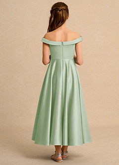 Azazie Teeny Junior Formal Jurken voor bloemenmeisjes A-Lijn Jurk van Mat Satijn Geplooid Stoffige Salie image2