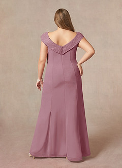 Azazie Cupid Mother of the Bride Dresses Vintage Mauve A-Line Boatneck Lace Chiffon Dress image7