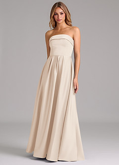 Azazie Lucienne Robes de demoiselle d'honneur Robe Trapèze Convertible en Satin extensible Sans bretelles Albâtre Blanc image1