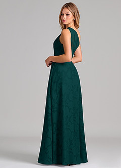 Azazie Phaedra Bridesmaid Dresses Pine A-Line One Shoulder Floral Burnout Dress image2