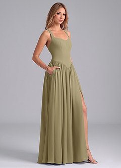 Azazie Francis Jurken voor bruidsmeisjes Jurk van Chiffon met A-Lijn Korset Mosgroen image6