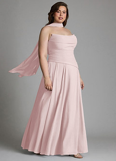 Azazie Gabriela Vestidos de damas de honor Vestido Rosa Rubor de Gasa de Línea A con Corsé image19