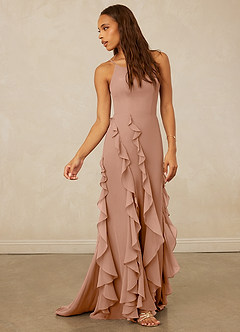 Christian Siriano Bridal for Azazie 1006 Bridesmaid Dresses Champagne Rose Mermaid Ruched Chiffon Dress image4