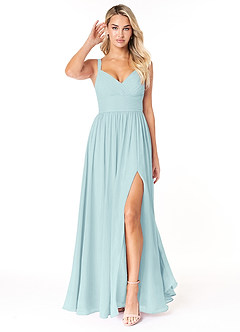 Azazie Chanel Bridesmaid Dresses Sea Glass A-Line Pleated Chiffon Dress image1
