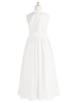 Azazie Iman Junior White A-Line Pleated Chiffon Dress image7