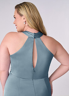 Barbie ♥ Azazie Bridesmaid Dresses Dusty Blue Sheath Stretch Satin Dress image11