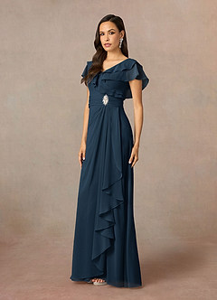 Azazie Snapdragon vestidos de madre de la novia Vestido Azul Marino Oscuro de Gasa de Corte en A con Cuello en V image2