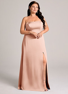 Azazie Wren Vestidos de damas de honor Vestido de Oro Rosa de Satén Elástico de Corte en A Convertible con Sin tirantes image10