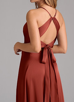 Azazie Evalleen Brautjungfernkleider A-Linie Plissee Stretch-Satin Kleid Terrakotta image2