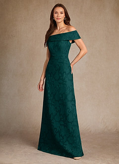 Azazie Medford Mother of the Bride Dresses Pine A-Line Off the Shoulder Floral Burnout Dress image5