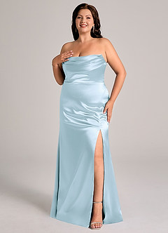 Azazie Saige Bridesmaid Dresses Sky Blue Sheath Off the Shoulder Metallic Satin Convertible Dress image12
