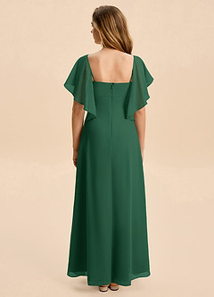 Azazie Selena Junior Dark Green A-Line Ruched Chiffon Dress image2