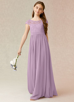 Azazie Silvermist Junior Wisteria A-Line Pleated Chiffon Dress image4